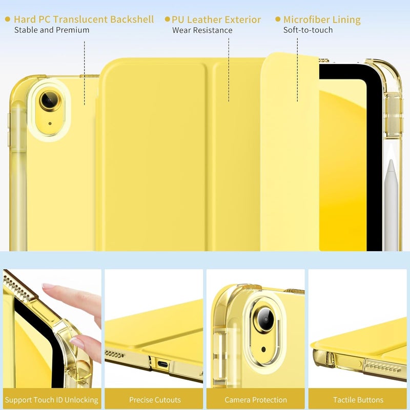 MoKo for iPad (A16) 11th Generation Case 11 Inch 2025, iPad 10th Generation Case 10.9 Inch 2022 with Pencil Holder, Slim Light Trifold Protective Cover with Hard PC Translucent Back Shell, Yellow - Image 3